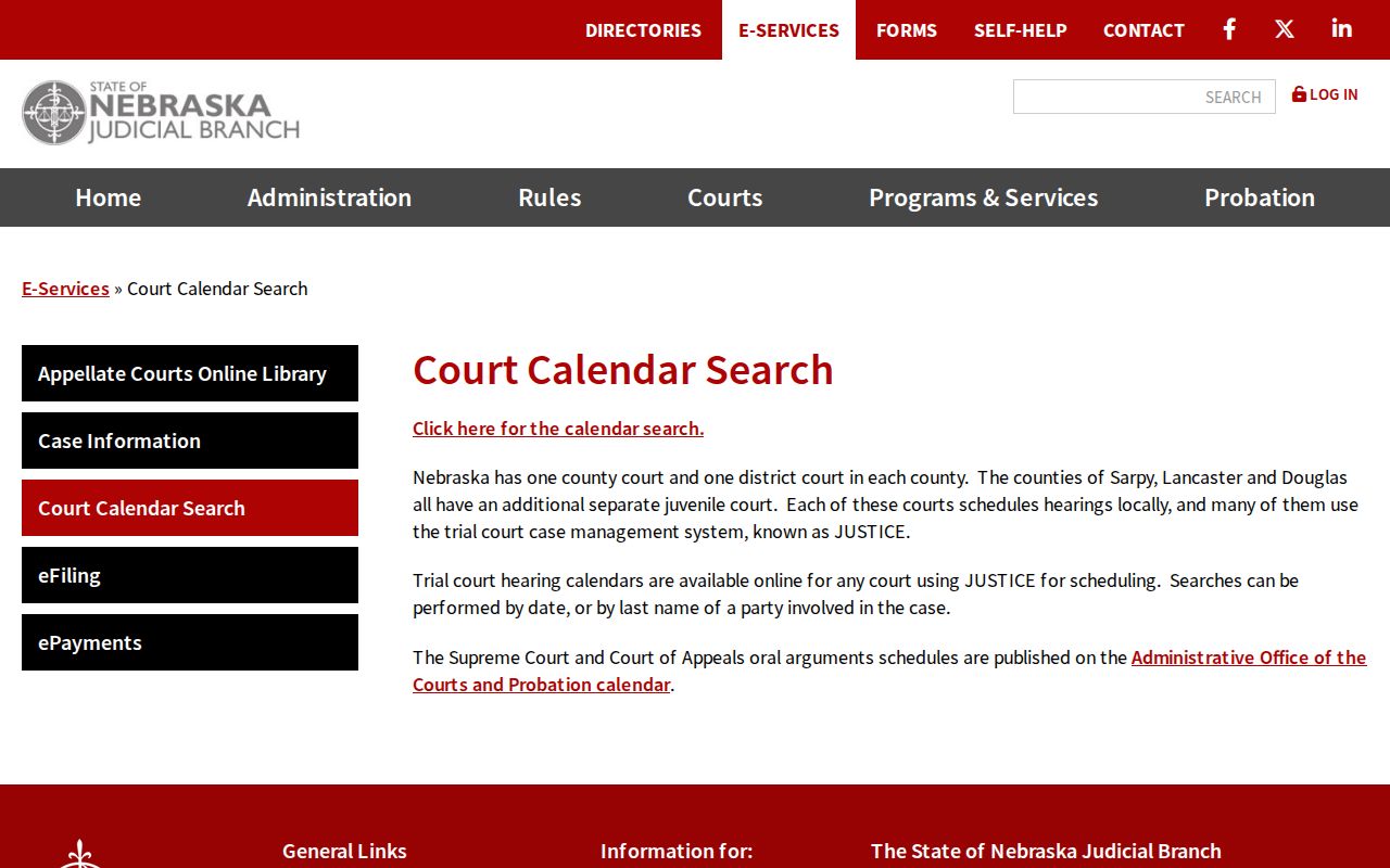 Calendar explanation and court coverage text