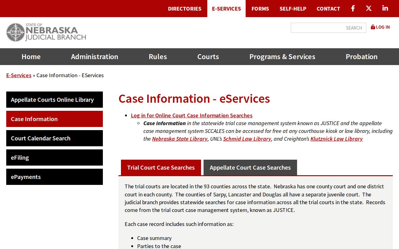 Thomas County court docket access through Nebraska case information services