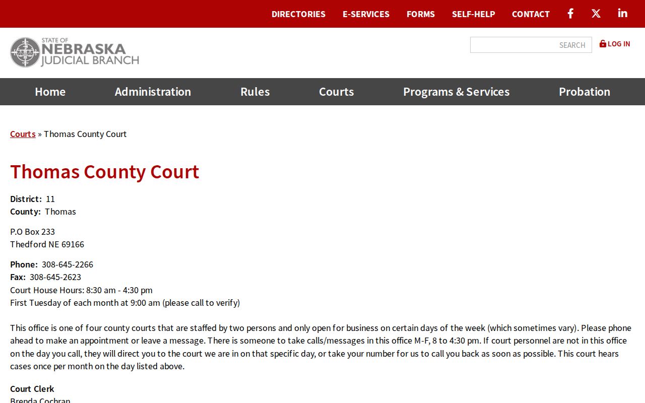 Thomas County court docket official County Court profile and session information