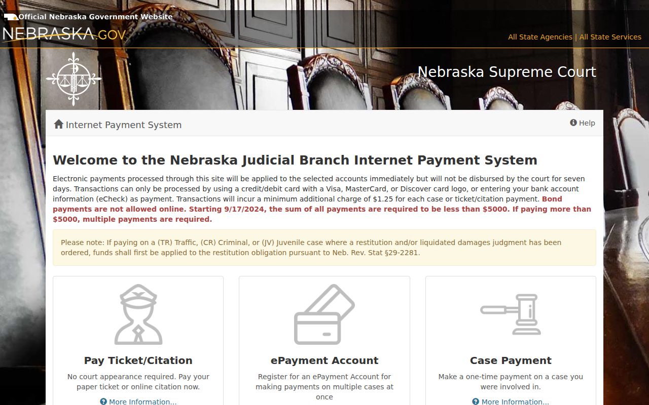 Thomas County traffic court records Nebraska ticket citation case payment interface