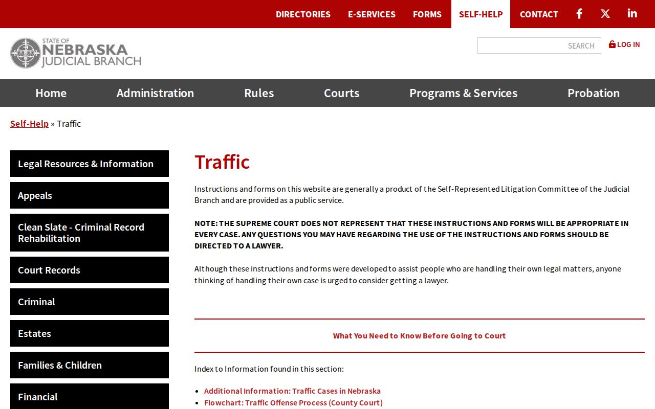 Thomas County traffic court records Nebraska traffic self-help page